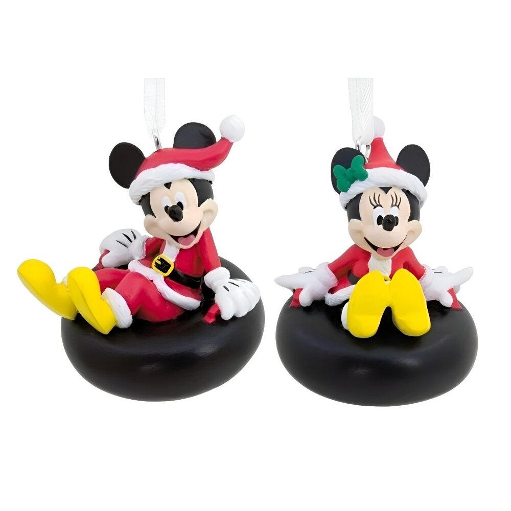 NEW 2Pk Snow Tubing Mickey & Minnie Mouse Christmas Ornaments